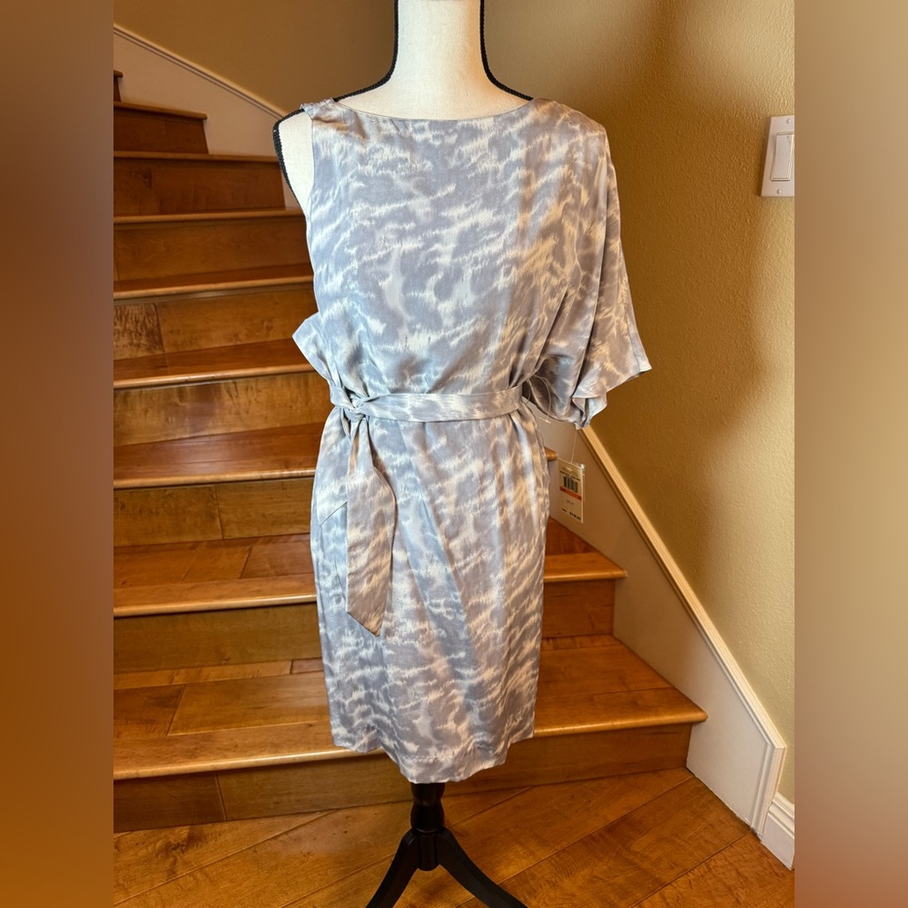 SMALL- Michael Kors one sleeve one piece chiffon Heather pearl grey dress NEW